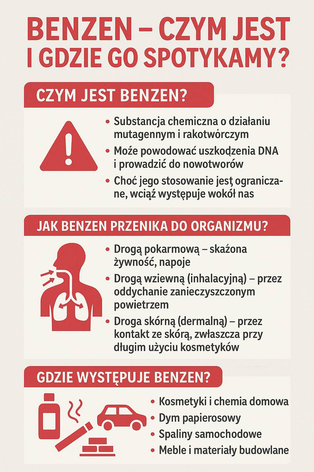 szkodliwość benzenu - infografika